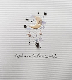 New Baby Card - Boy / Silver Heart Sticks On The Toddler Purple Toy