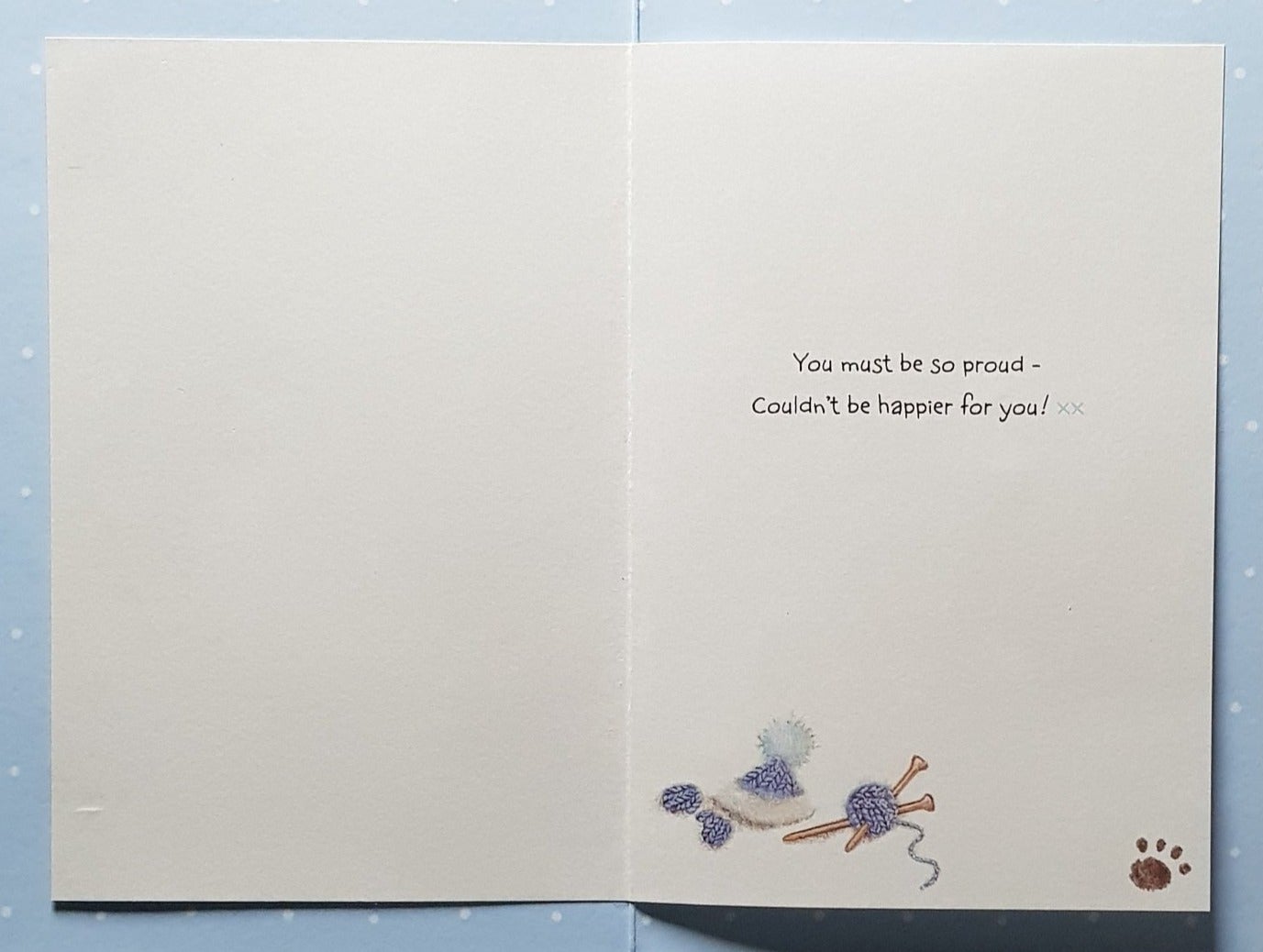 New Baby Card - Grandson /  Lovely Teddy Knitting A Blue Vest