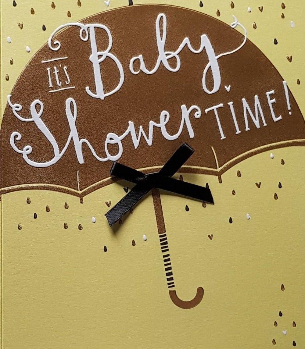 New Baby Card - Baby Shower / A Big Golden Umbrella & A Black Bow