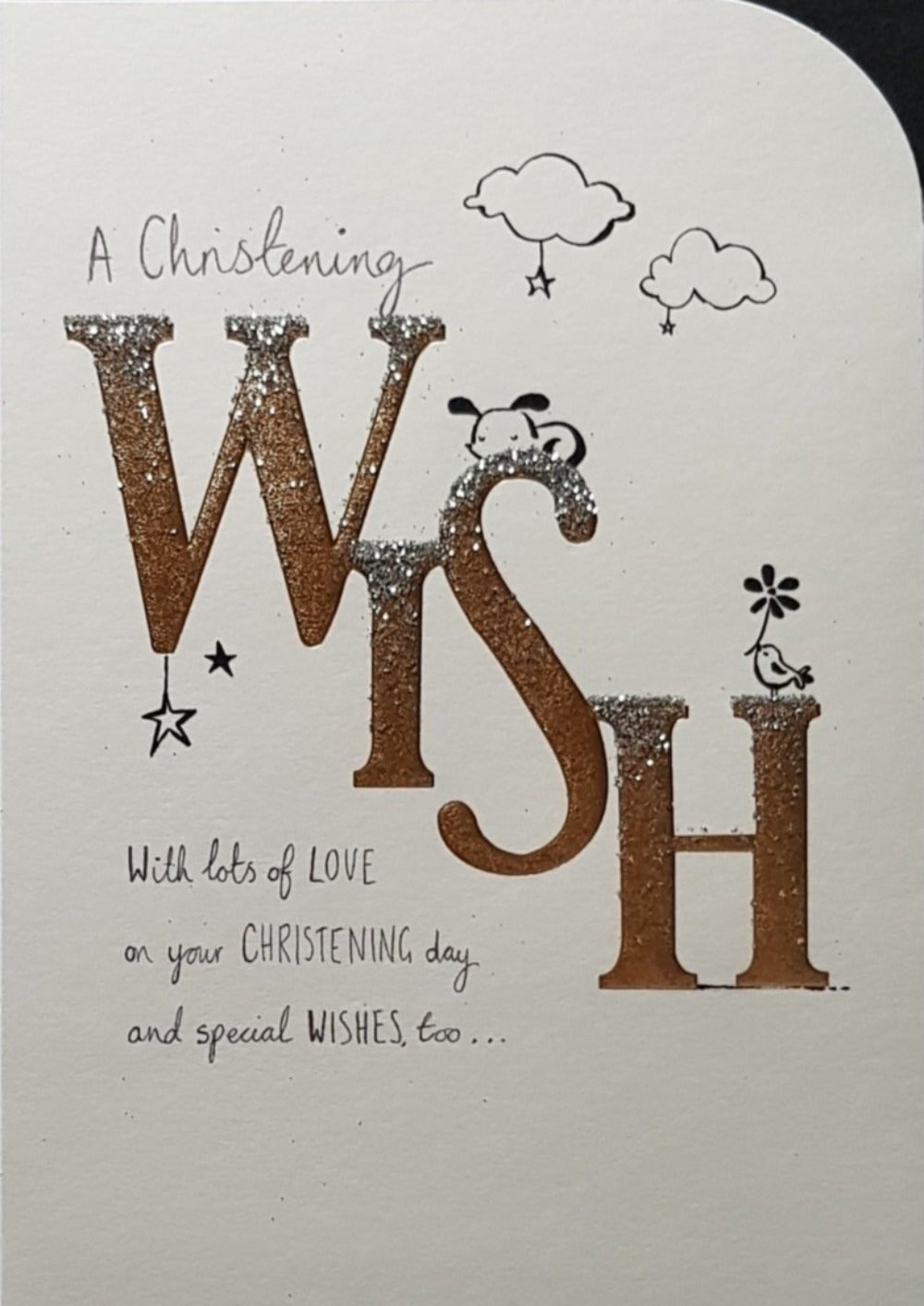 Christening Card - General / 'Wish' & A Fancy Font & Stars And Clouds