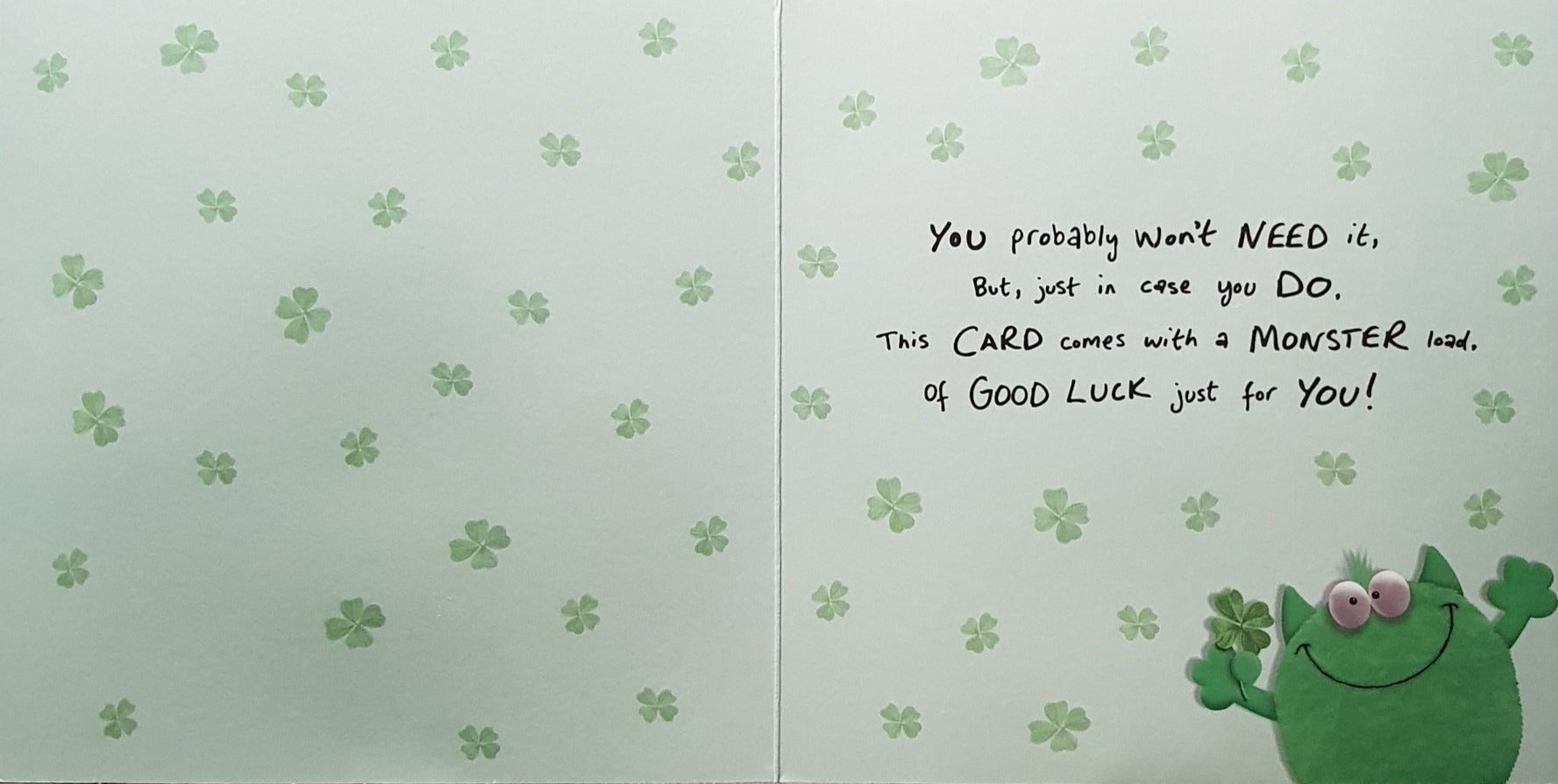 Good Luck Card - 'Lucky Monster' & Clovers