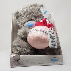 Birthday Gift - Soft Toy / Cute Gray Teddy Holding A Happy Birthday Soft Gift