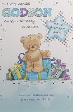 Birthday Card - Godson / A Little Boy In A Super Hero Suit