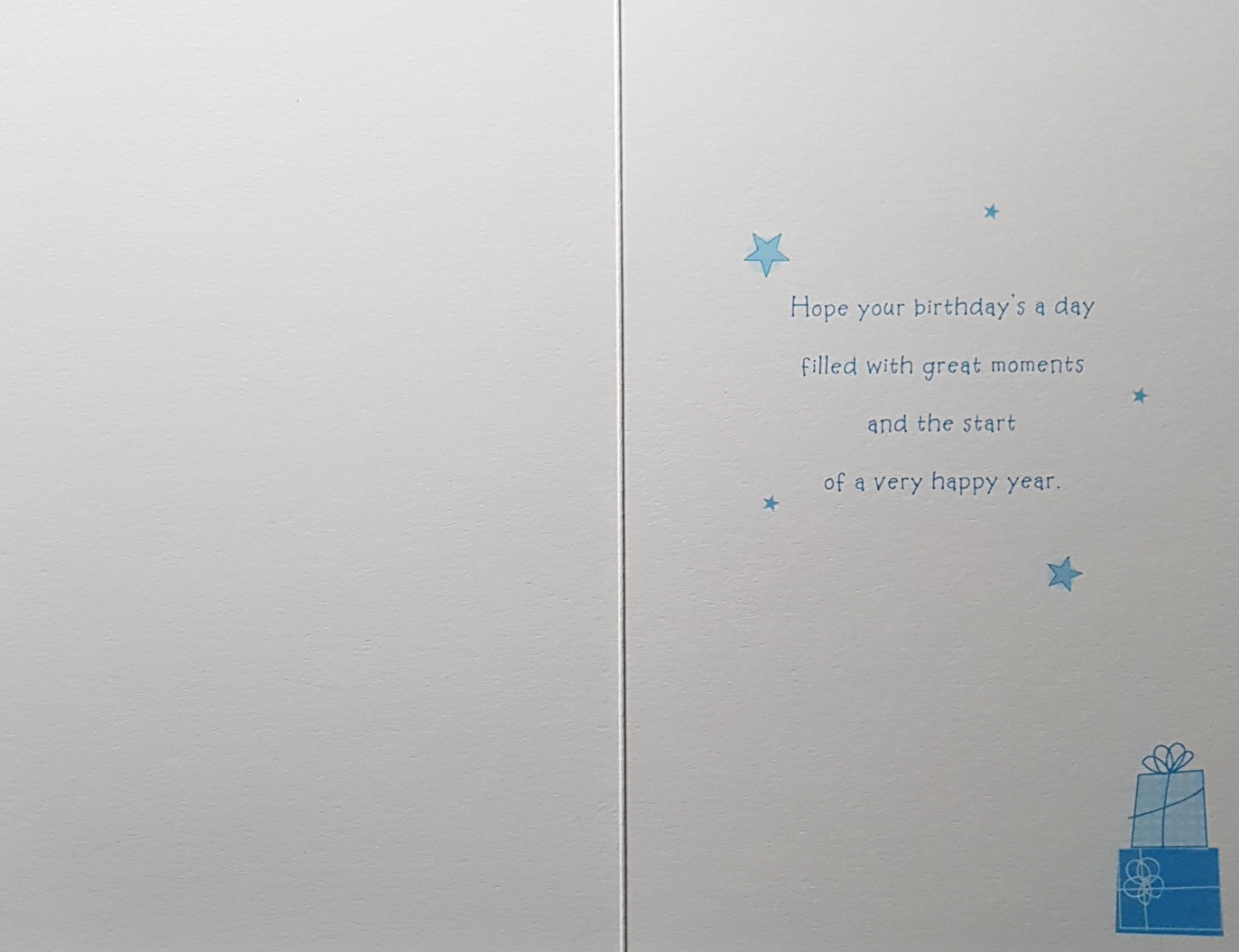 Birthday Card - General Male / Five Gift Boxes & Blue Stars