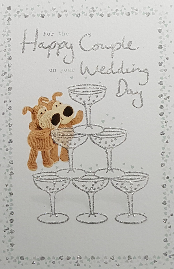 Wedding Card - Cute Dogs & Pyramid Of Champagne Glasses