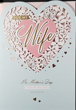 Wife Mothers Day Card - A White Floral Heart On A Green Front