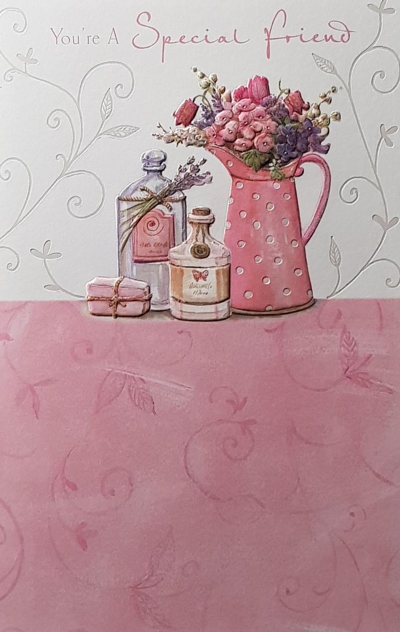 Birthday Card - Special Friend / A Pink Flower Bouquet On Lovely Design Front