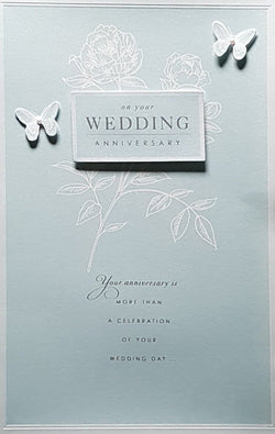 Anniversary Card - White Butterflies & Roses On A Turquoise Background