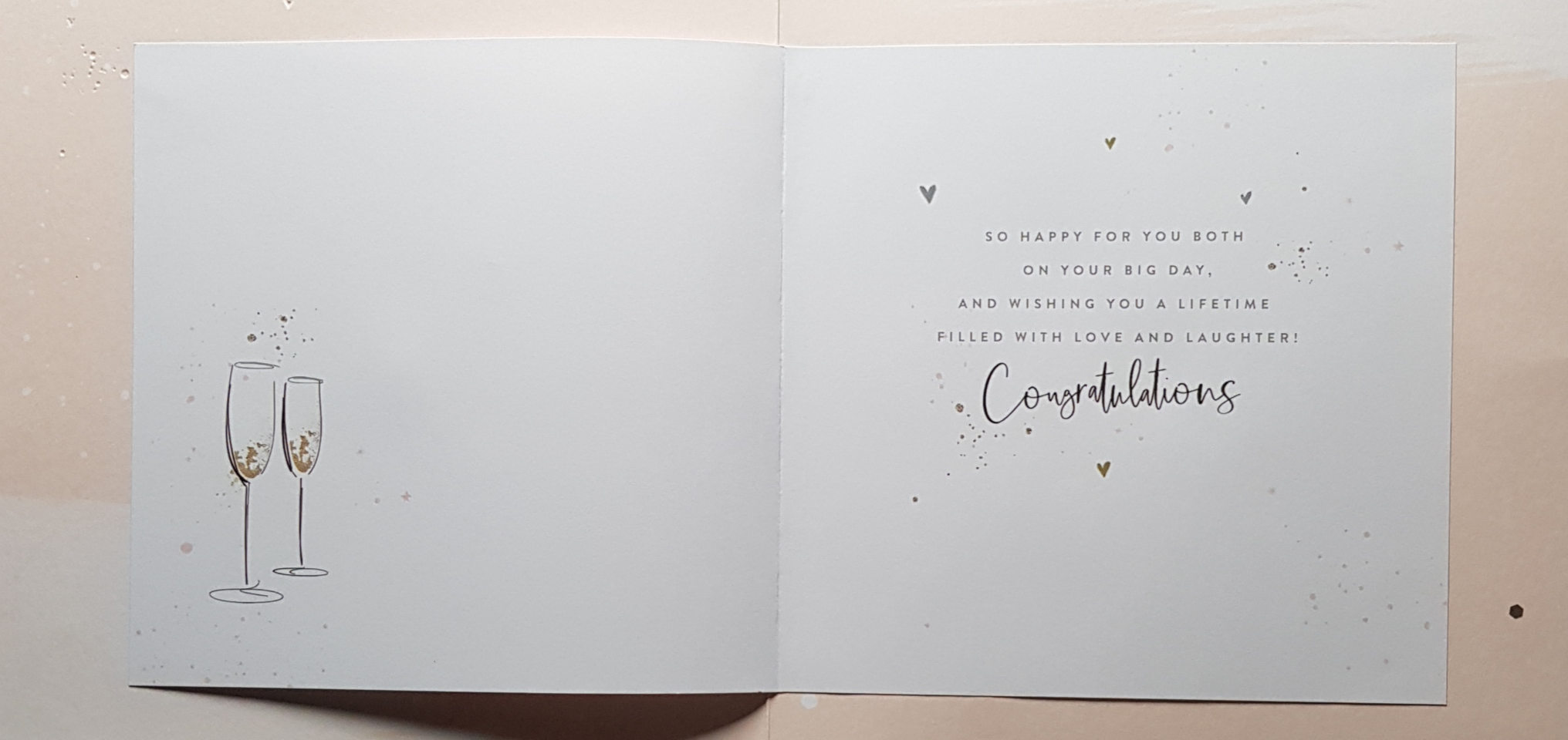 Wedding Card - Wedding Cake With A Gold Heart On Top & Champagne Glasses