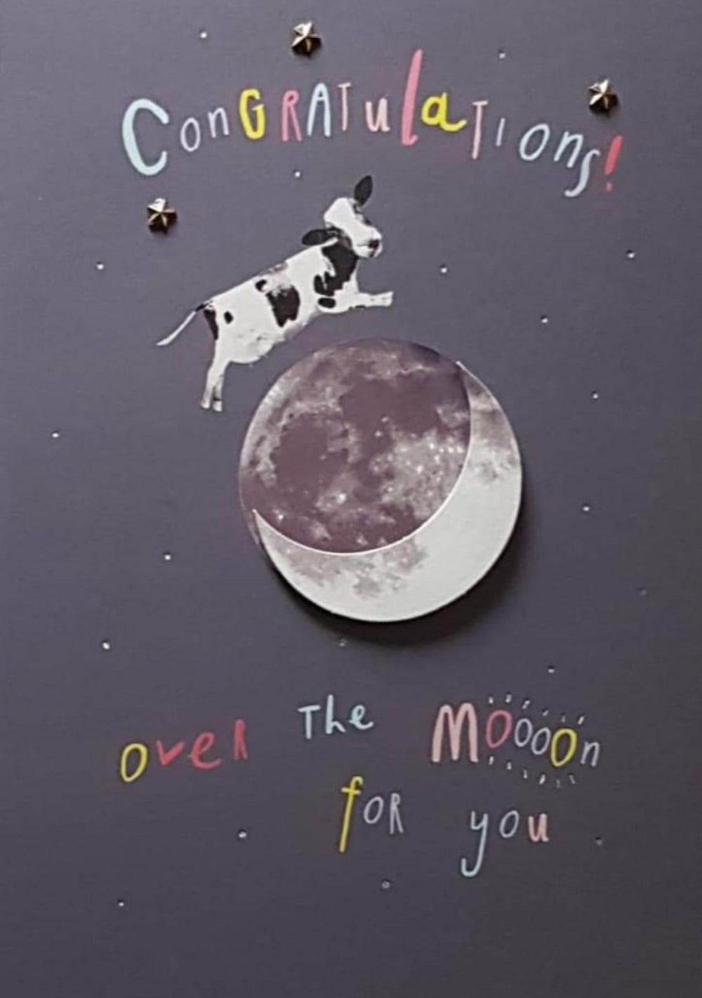 Congratulations Card - Over The Moooon & A Flying Cow