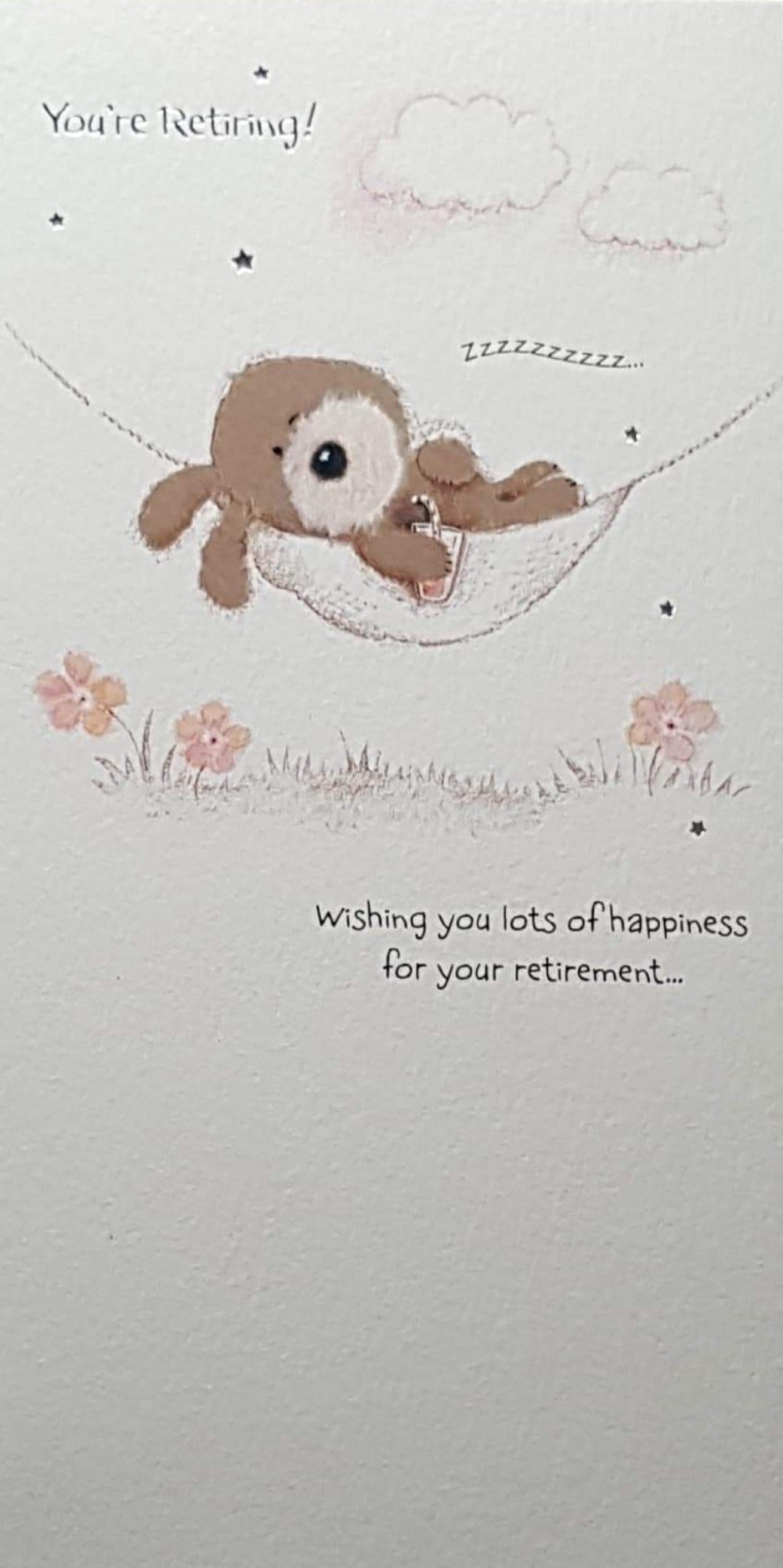 Congratulations Card - Retirement / 'Happiness For Your Retirement' & Cute Sleeping Dog