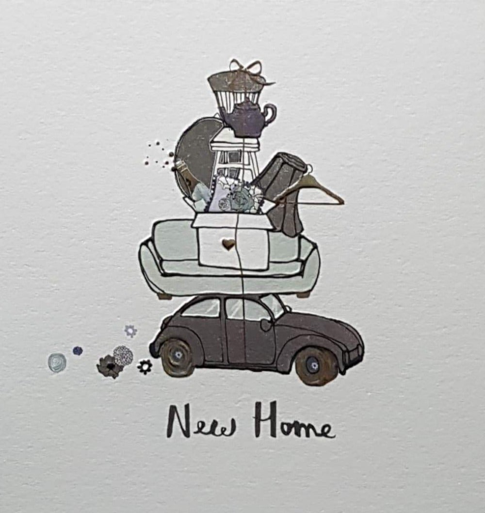 Congratulations Card - New Home / A Furniture On Top Of A Car