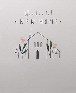 Congratulations Card - New Home / Pink Flowers Beside The House