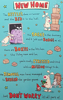Congratulations Card - New Home / 'Removal Stressed' & Cardboxes Stacked