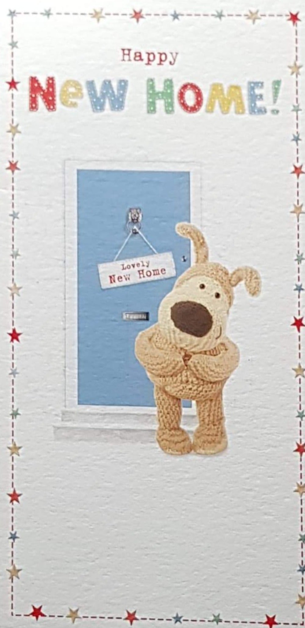 Congratulations Card - New Home / 'Lovely New Home' & A Stuffed Dog At The Door
