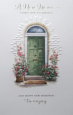 Congratulations Card - New Home / 'Welcome' & Green Door Entrance