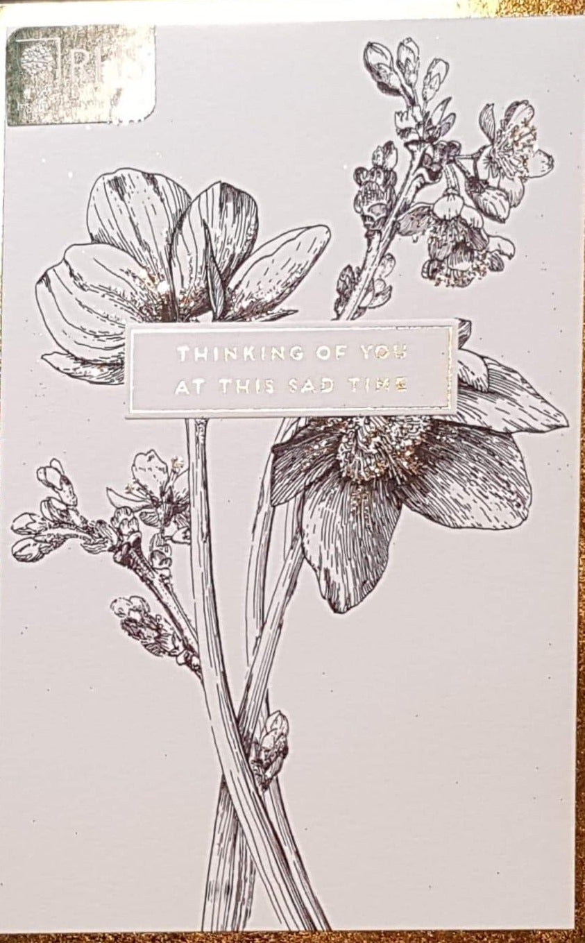 Sympathy Card - White & Black Flowers Gold Framed