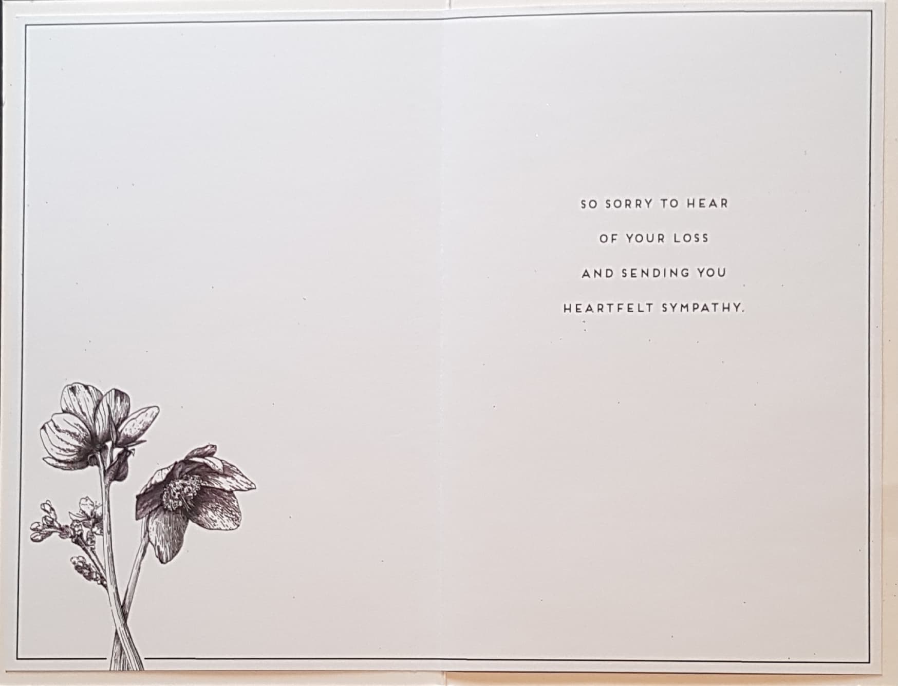 Sympathy Card - White & Black Flowers Gold Framed