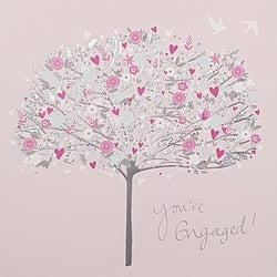 Engagement Card - A Tree With Pink Hearts & Flowers
