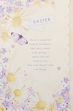 Easter Card - Yellow & Purple Flowers & Poetic Verse