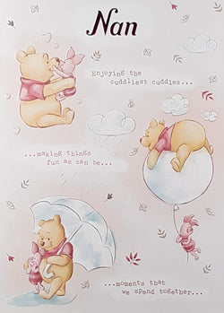 Nan Mothers Day Card - Teddy Bear & Piggy under White Umbrella