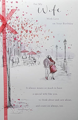 Birthday Card - Wife / A Nice Couple Walking & A Red Ribbon
