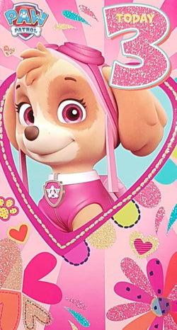 Age 3 Birthday CArd - A Cute Puppy Wearing A Pink Outfit & A Hat