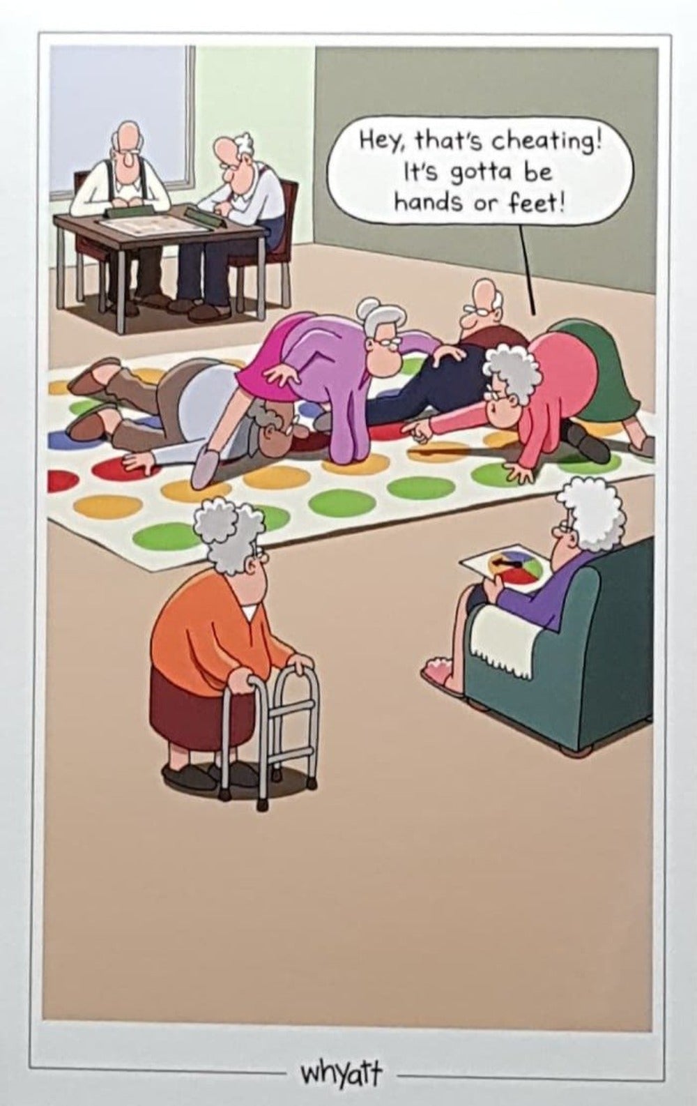 Humour Card - 'Hey, That's Cheating...' & Elderly Adults