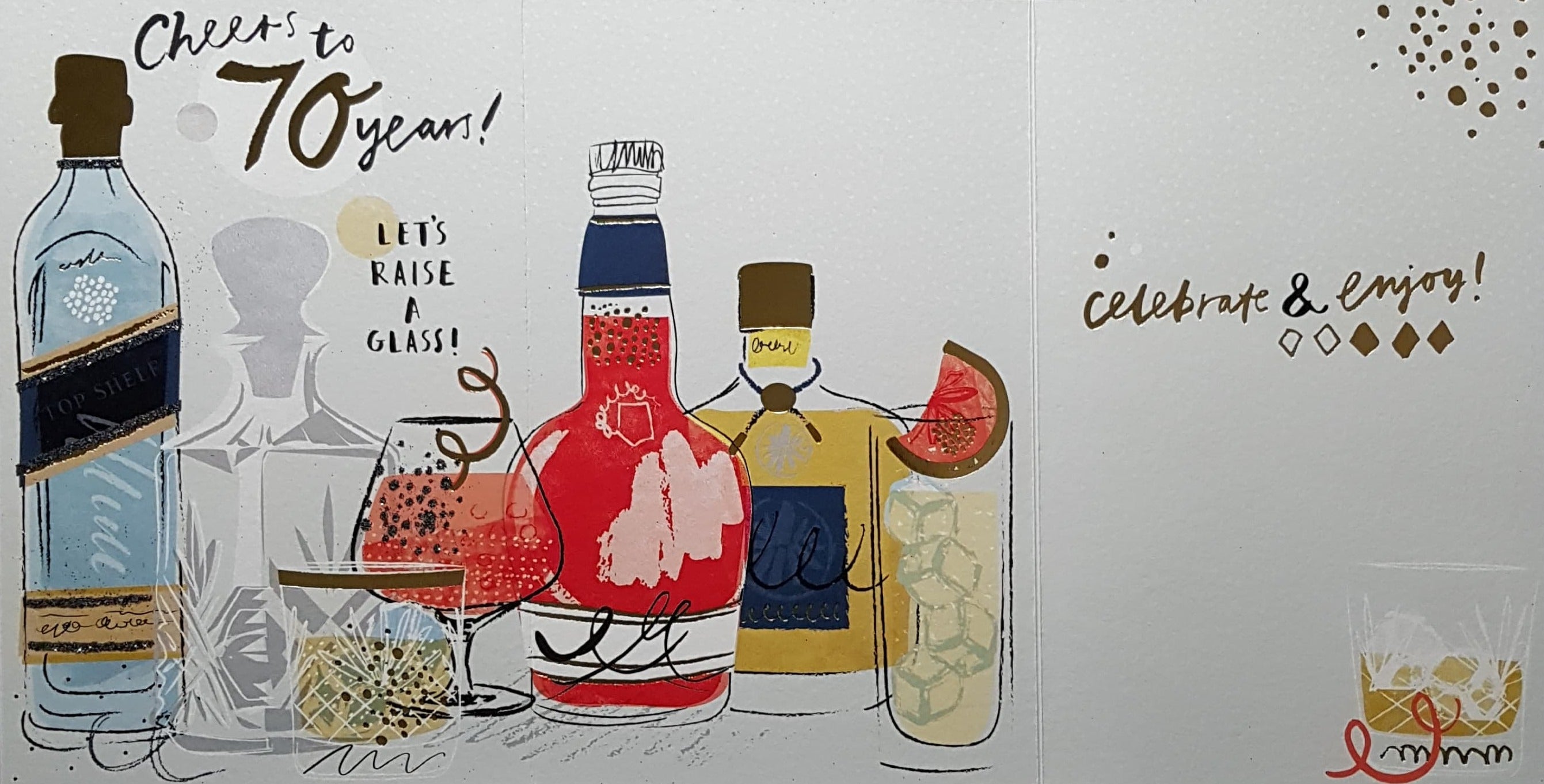 Age 70 Birthday Card - 'Let's Raise A Glass !' & A White Front