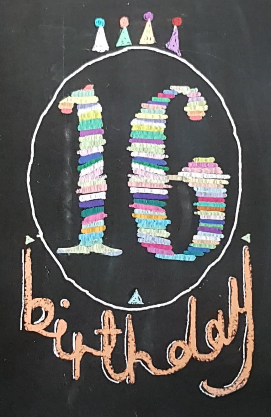 Age 16 Birthday Card - Colourful Number 16 Drawn On A Blackboard