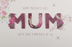 Mum Mothers Day Card - Pink Font with Pink Floral Decoration