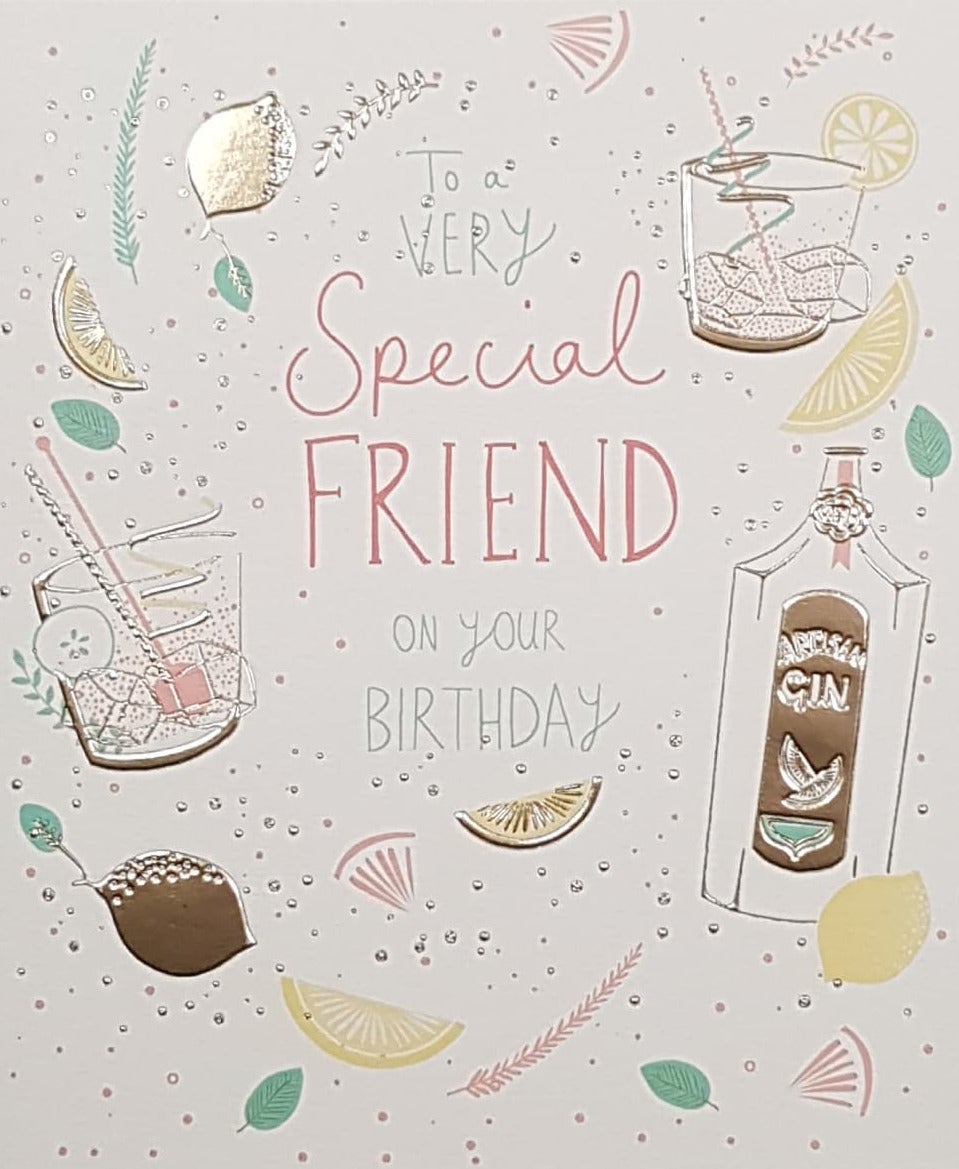 Birthday Card - Special Friend / Lemon Slices & Cocktail Glasses