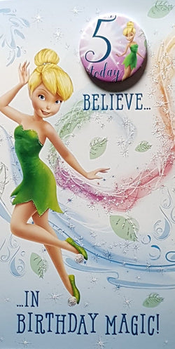 Age 5 Birthday Card - A Magical Fairy In A Green Dress (With Badge)