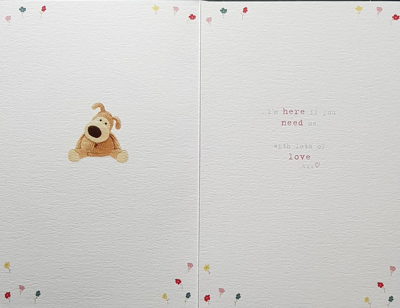 Thinking Of You Card - Cute Dog Teddy Sitting In A Ring Of Flowers
