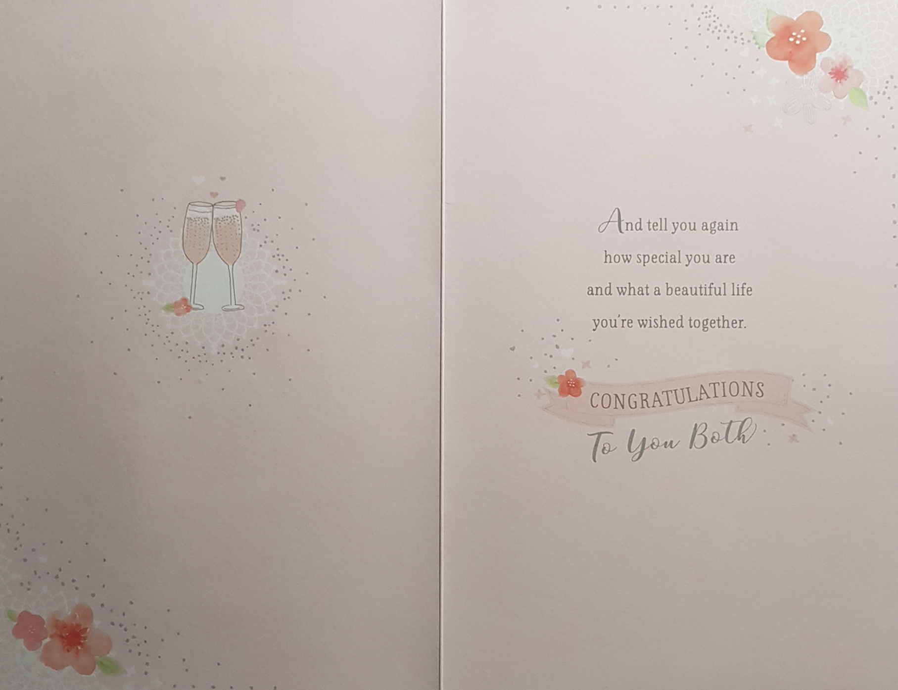 Wedding Card - Champagne & Letter Inside A Decorated Heart (Custom Banner)