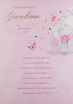 Grandma Mothers Day Card - Pink Butterflies & Pink Verse