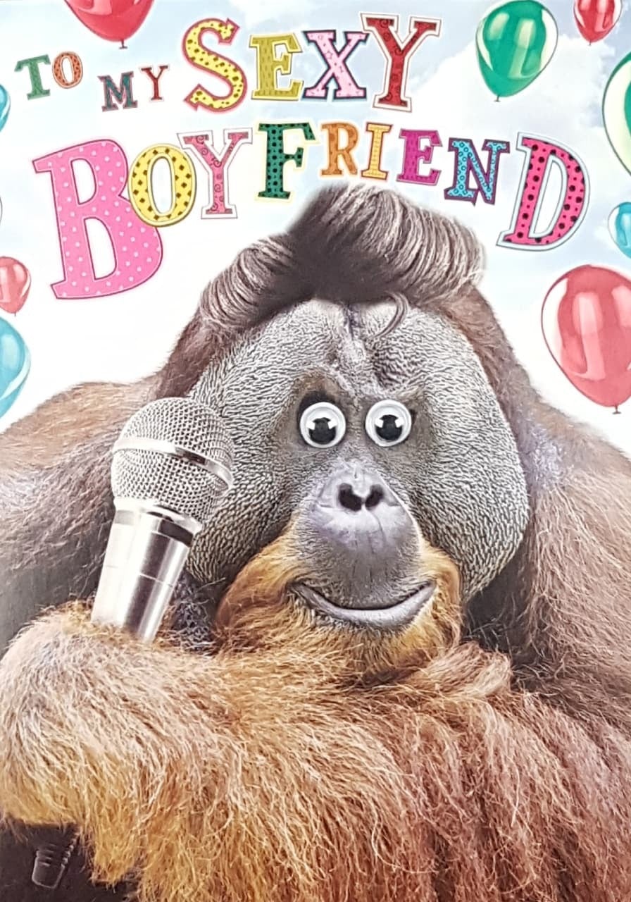 Birthday Card - Boyfriend / A Smiling Monkey & Red Balloons