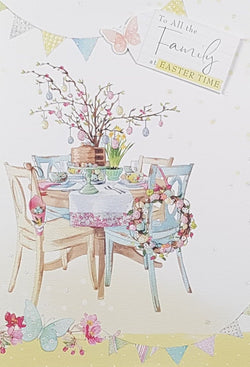 Easter Card - All The Family / A Dining Table & Chairs Decorated With Flowers