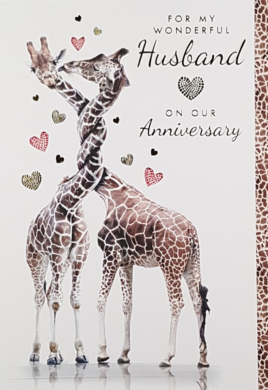 Anniversary Card - Husband / Two Giraffes Cuddling