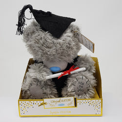 Graduation Gift - Toy / Grey Fluffy Teddy Holding Certificate Wearing Cap & Gown