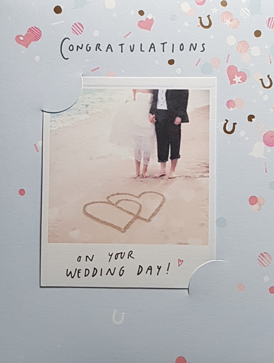 Wedding Card - Hearts Drawn In The Sand