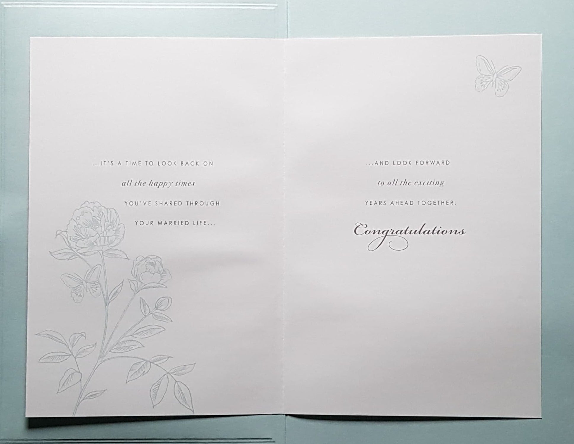 Anniversary Card - White Butterflies & Roses On A Turquoise Background