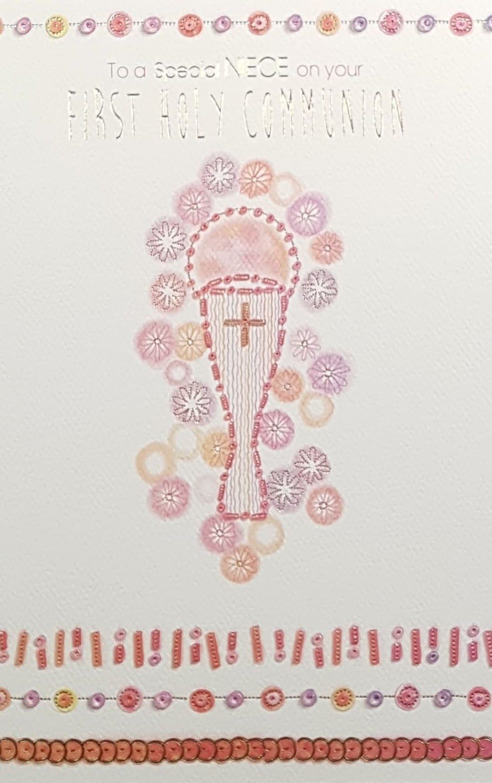 Communion Card - Niece / A Pink & Gold Floral Design