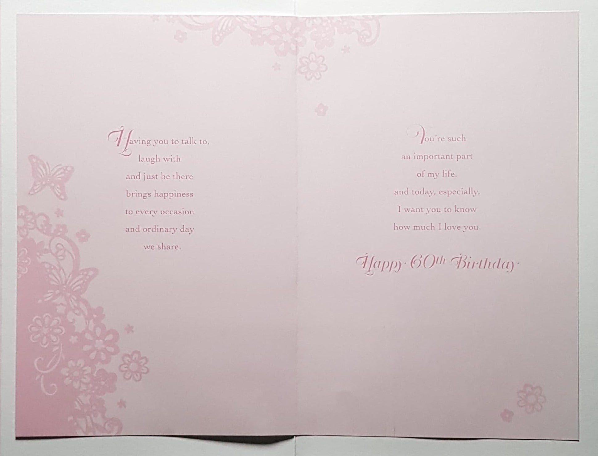 Birthday Card - Mum - 60th Birthday / A Pink Butterfly On A Pink Floral Design