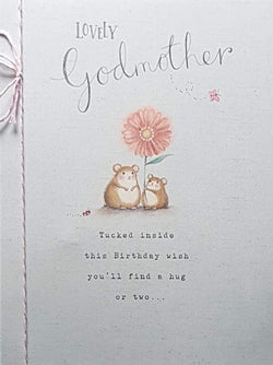 Birthday Card - Godmother / 'Tucked Inside' & Two Mice