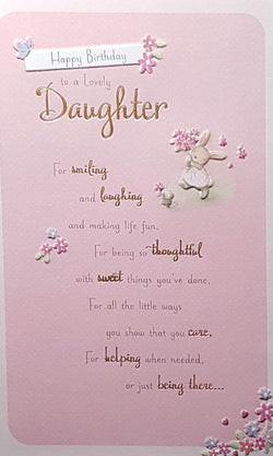 Birthday Card - Daughter / 'Helping Being There' & A Rabbit With A Bouquet