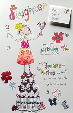 Birthday Card - Daughter / 'Wonderful Happinness' & A Heart & Stars
