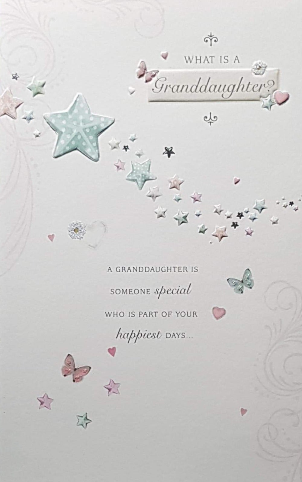 Birthday Card - Granddaughter / 'Happiest Days' & Stars & A Butterfly