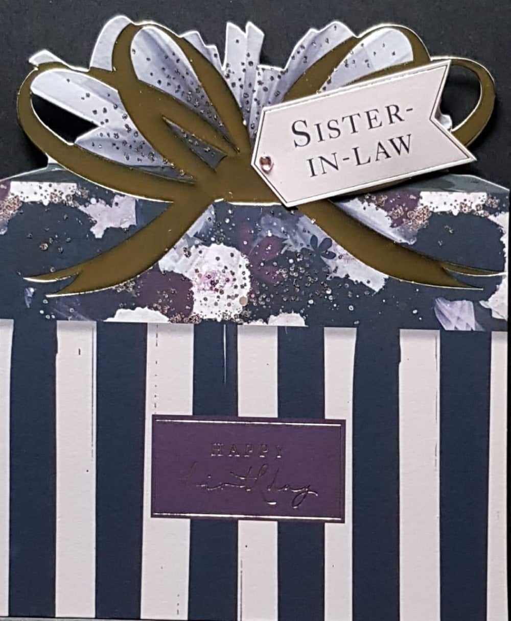 Birthday Card - Sister In Law / A Striped Gift Box