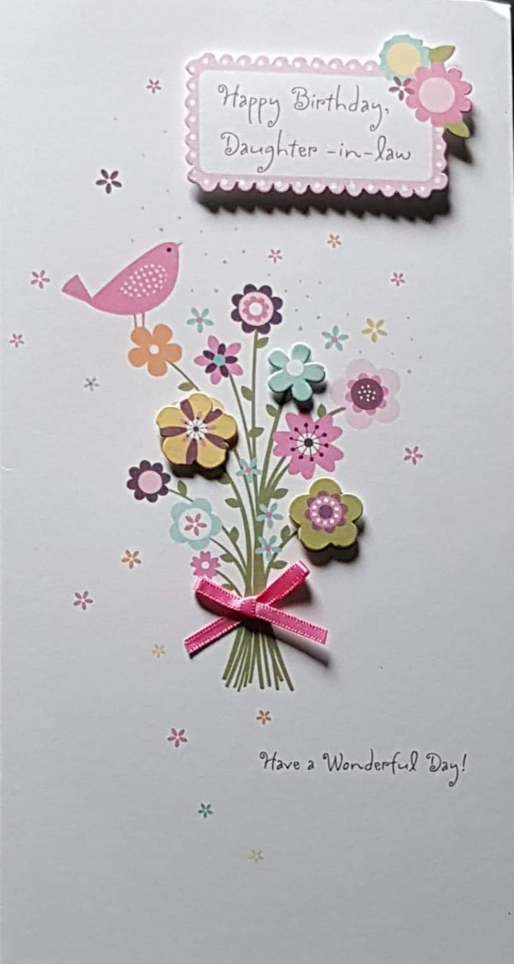 Birthday Card - Daughter In Law / Two Large Pink Flowers